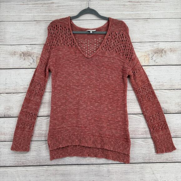 Lucky Brand Open Knit Long Sleeve Sweater Womens Medium Pink Roll Neck - Picture 1 of 11